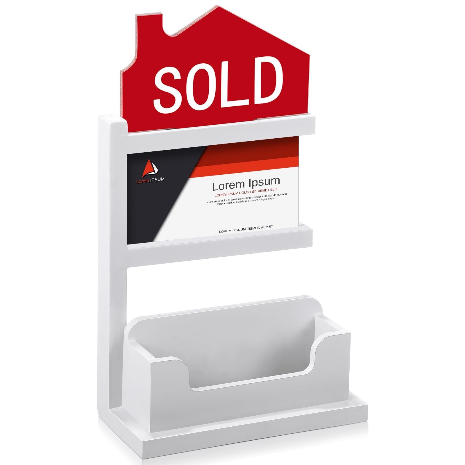 White "Sold" real estate sign with business card holder