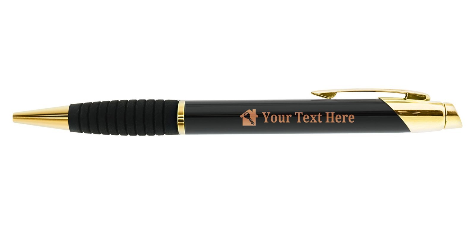 Black pen with gold accents and "Your Text Here" text