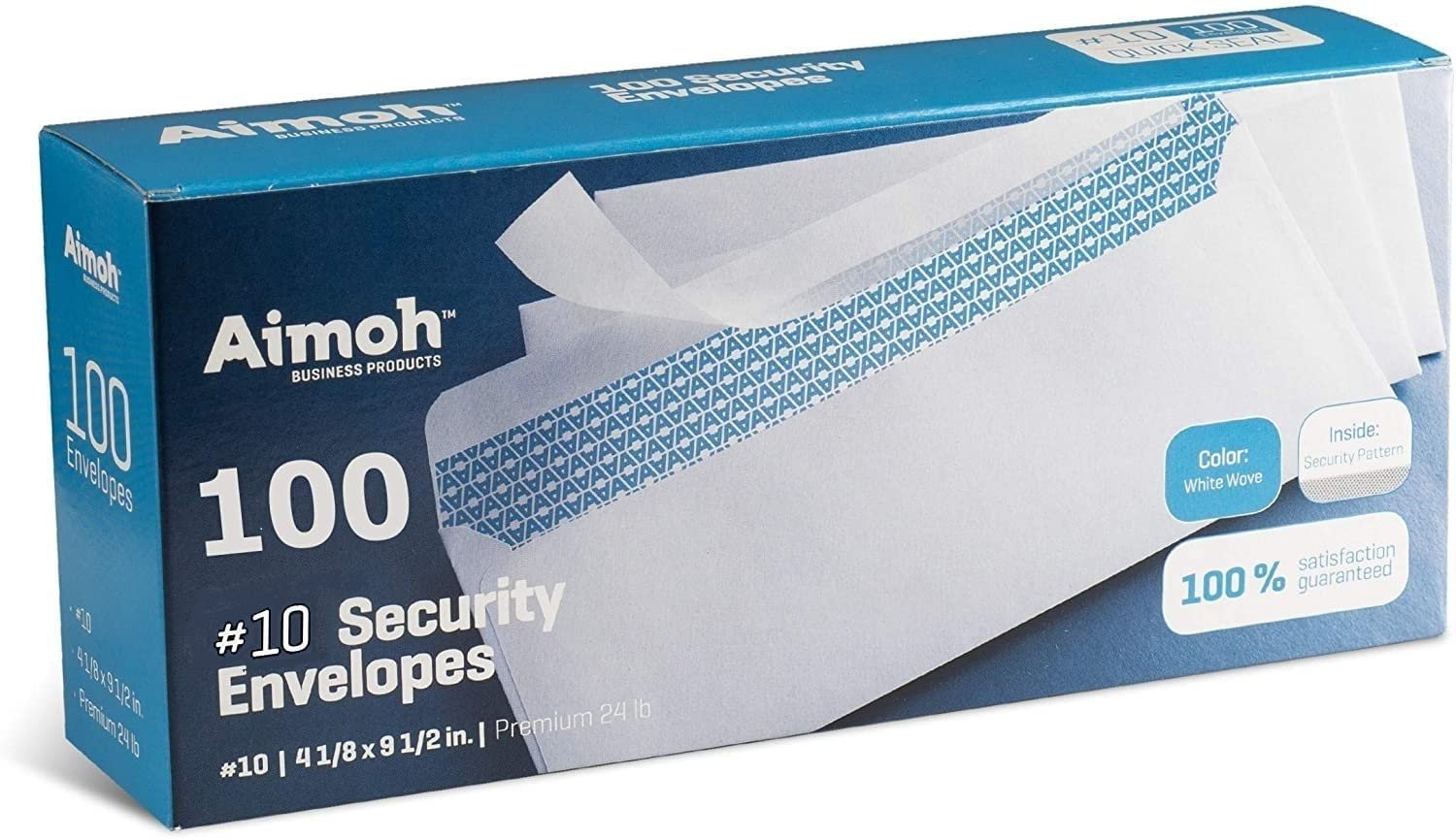 Box of 100 #10 security envelopes, white with blue patterned security strip