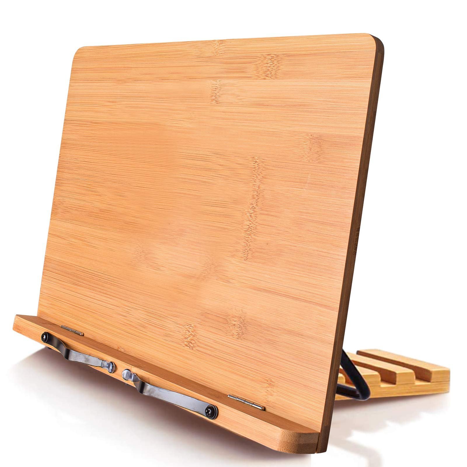 Bamboo book stand with adjustable angle and support