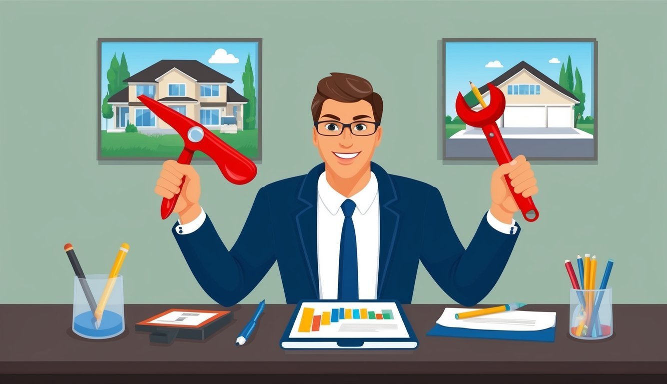 A real estate investor using three property management tools effectively