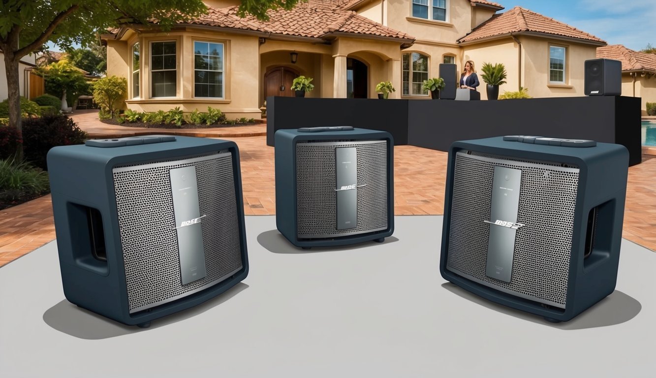 A real estate event with three Bose S1 Pro Portable Bluetooth Speakers placed strategically for optimal sound distribution