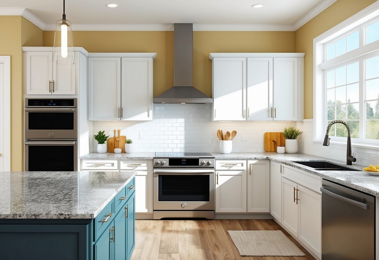 A modern kitchen with new appliances, granite countertops, and stylish cabinets.</p><p>Bright lighting and a fresh color scheme give a clean, inviting feel