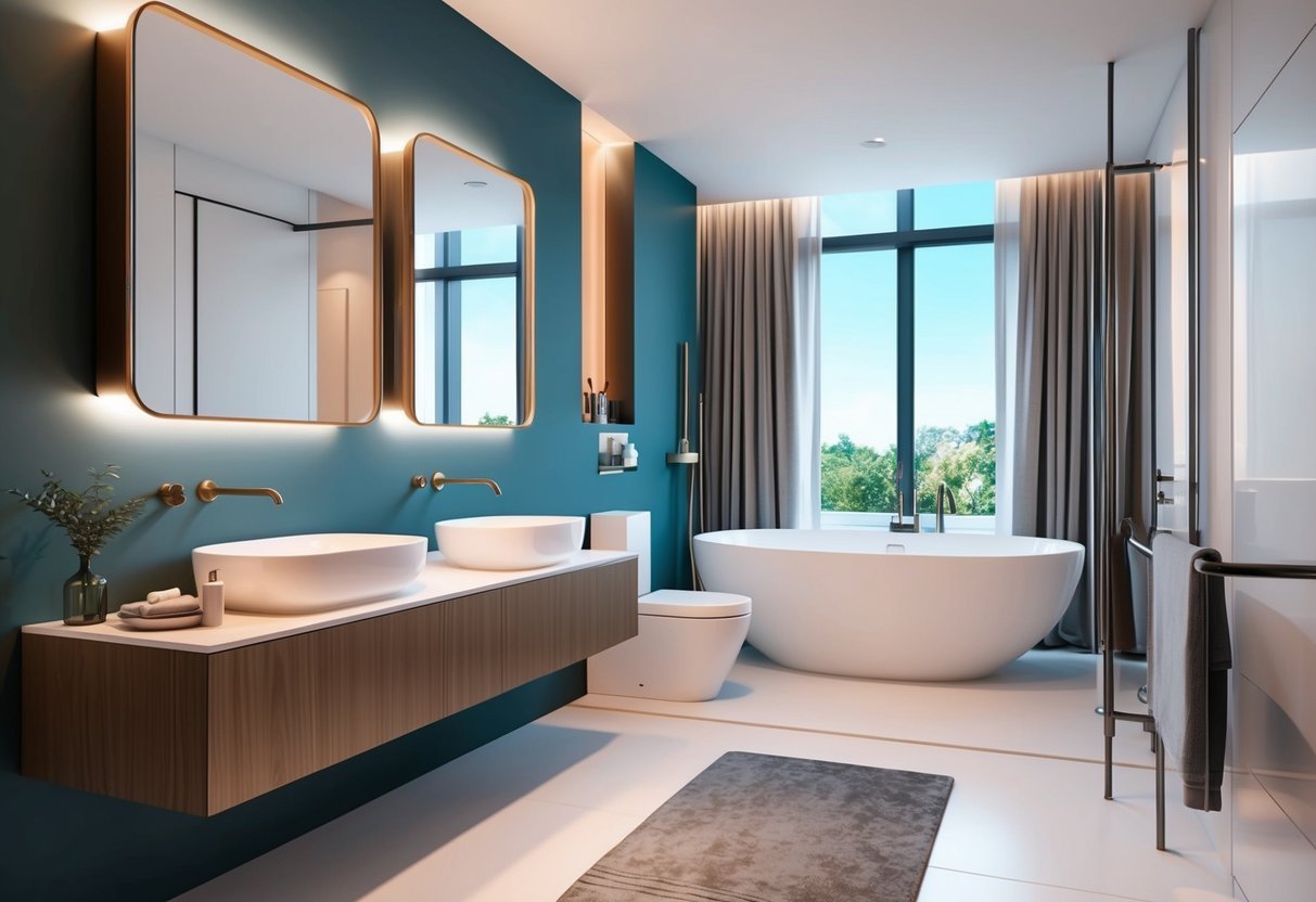 A modern bathroom with new fixtures, smart technology, and stylish finishes