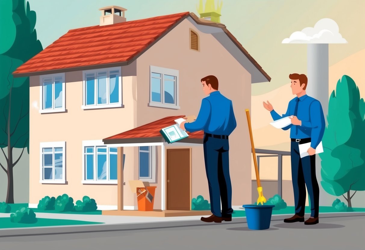 A property inspector examining a rental property, checking for potential hazards and legal risks