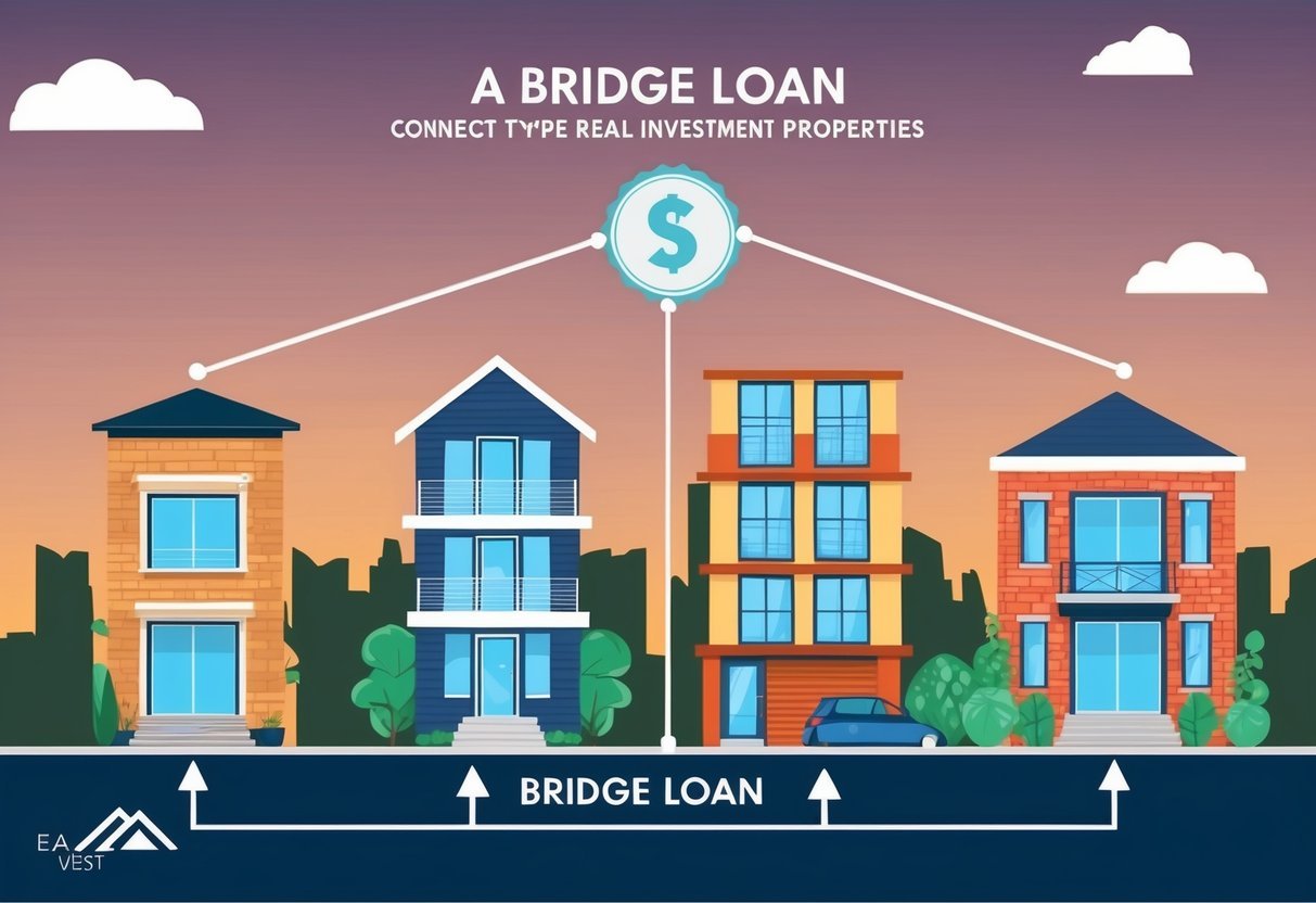 A bridge loan connects four types of real estate investment properties