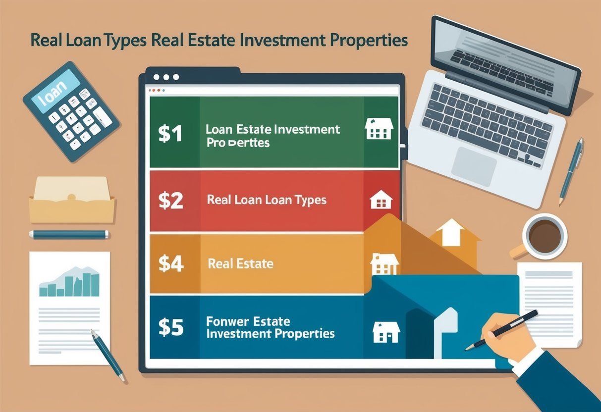 A desk with a laptop, documents, and a pen.</p><p>A chart showing different loan types for real estate investment properties