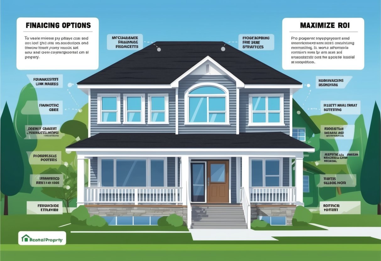 A rental property with various financing options and strategies to maximize ROI, such as property management, renovations, and marketing