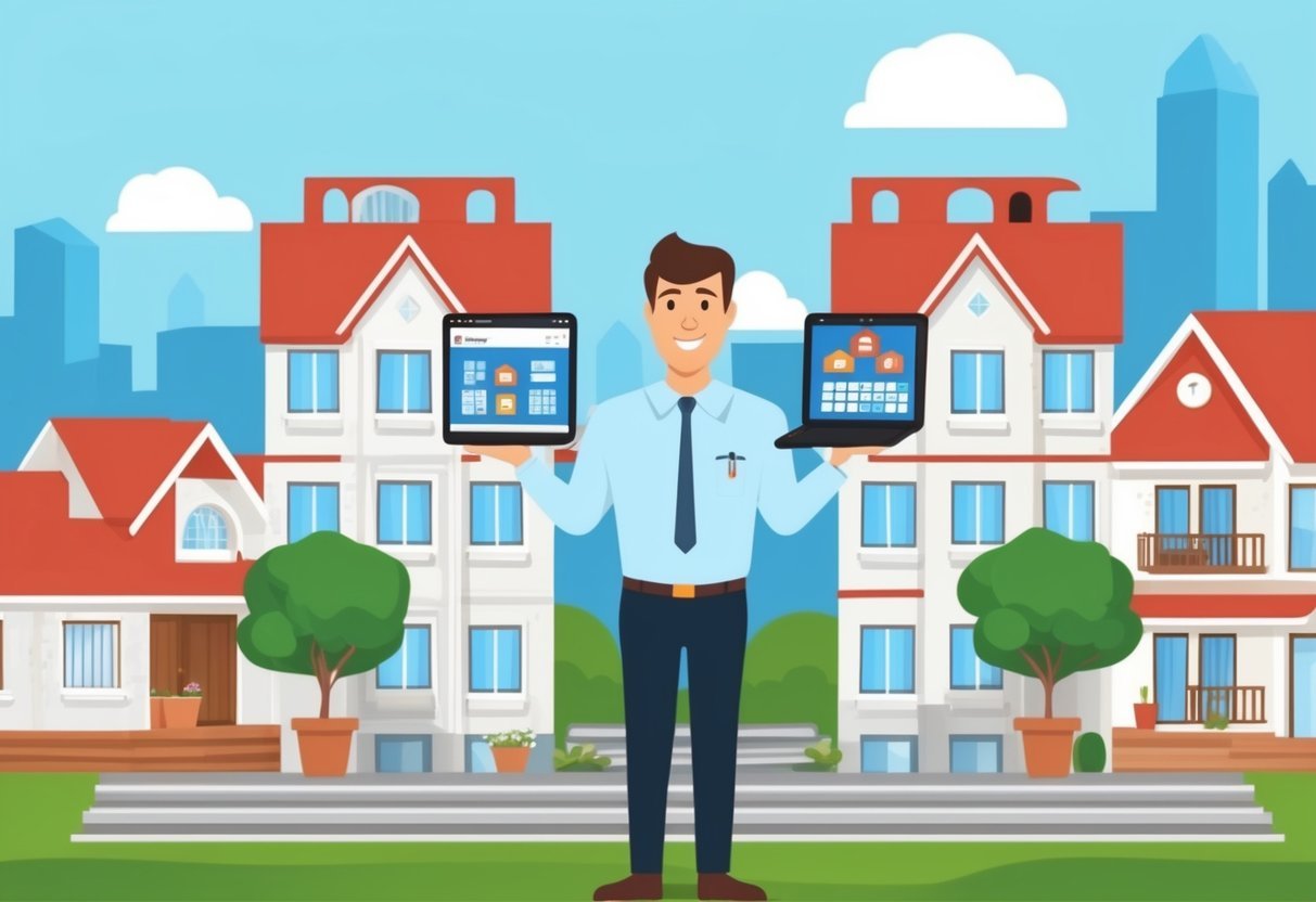 A property manager using digital tools to organize and oversee multiple rental properties