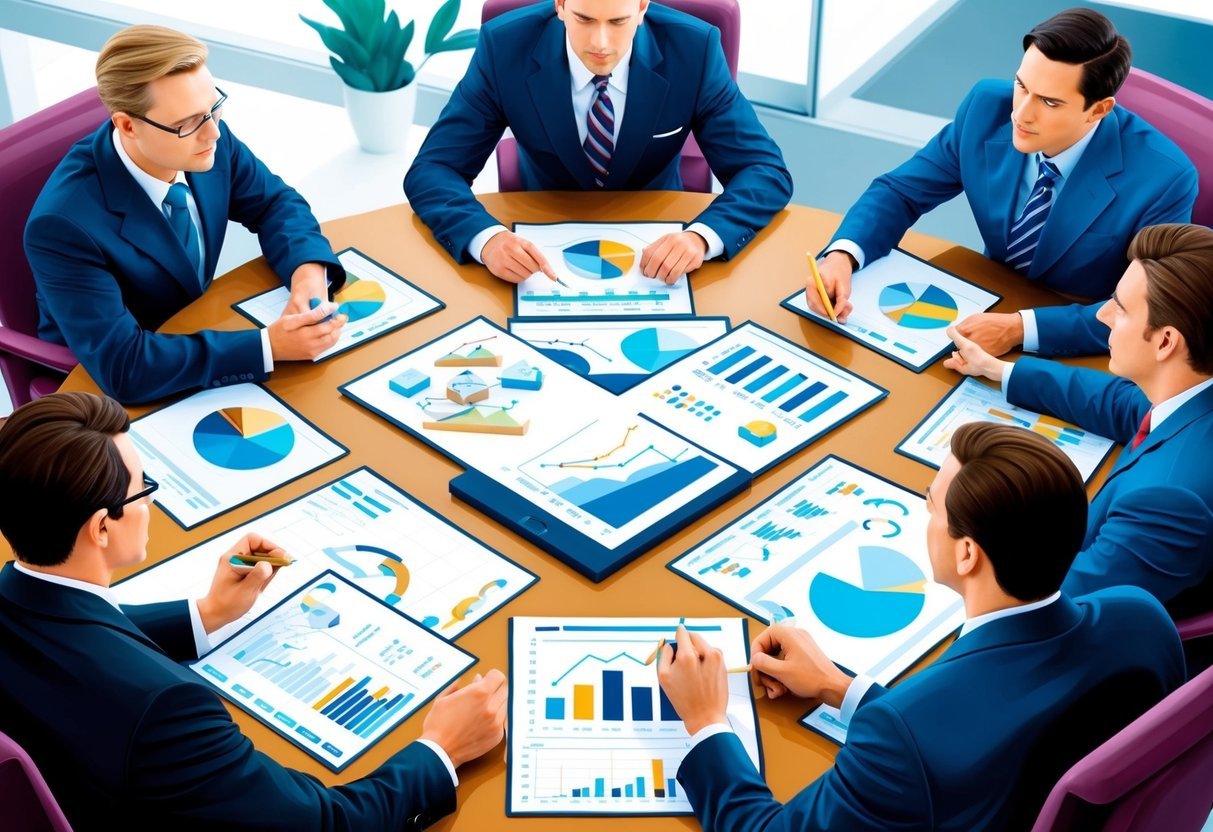 A group of professionals sit around a table, discussing and analyzing real estate investment opportunities.</p><p>Charts and graphs are spread out in front of them, as they engage in intense negotiations and strategizing