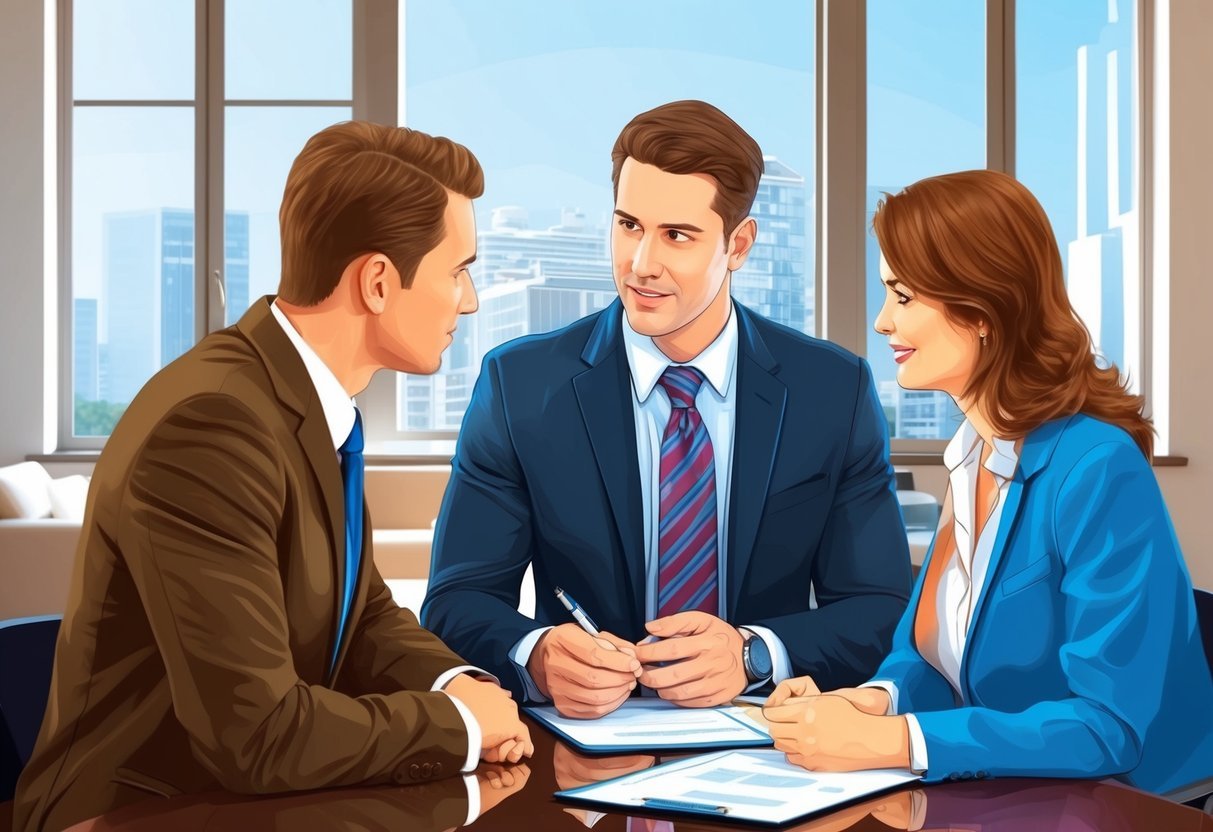 A real estate attorney consults with a client, discussing risks and solutions in real estate investing