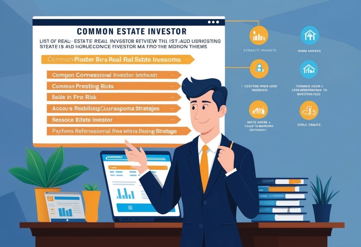 A real estate investor reviewing a list of common risks and corresponding strategies to mitigate them