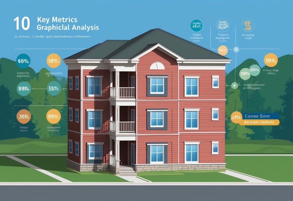 A small apartment building with 10 key metrics displayed graphically for analysis