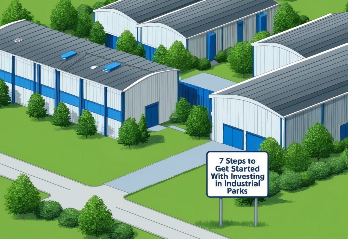 A group of industrial buildings surrounded by greenery, with a clear path leading to the entrance.</p><p>A sign displays "Secure Financing Options 7 Steps to Get Started with Investing in Industrial Parks"