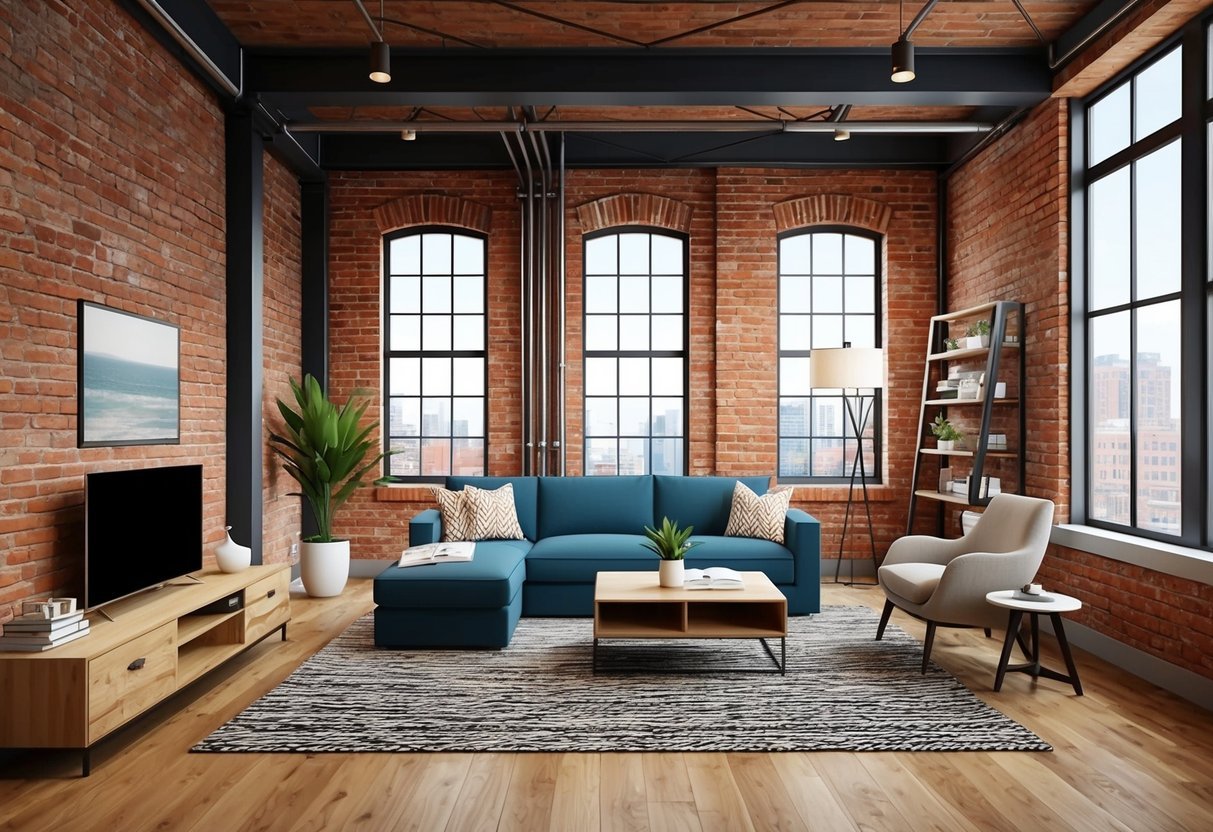 A converted industrial loft with modern design elements, such as exposed brick walls, high ceilings, and large windows, creating a stylish and profitable living space