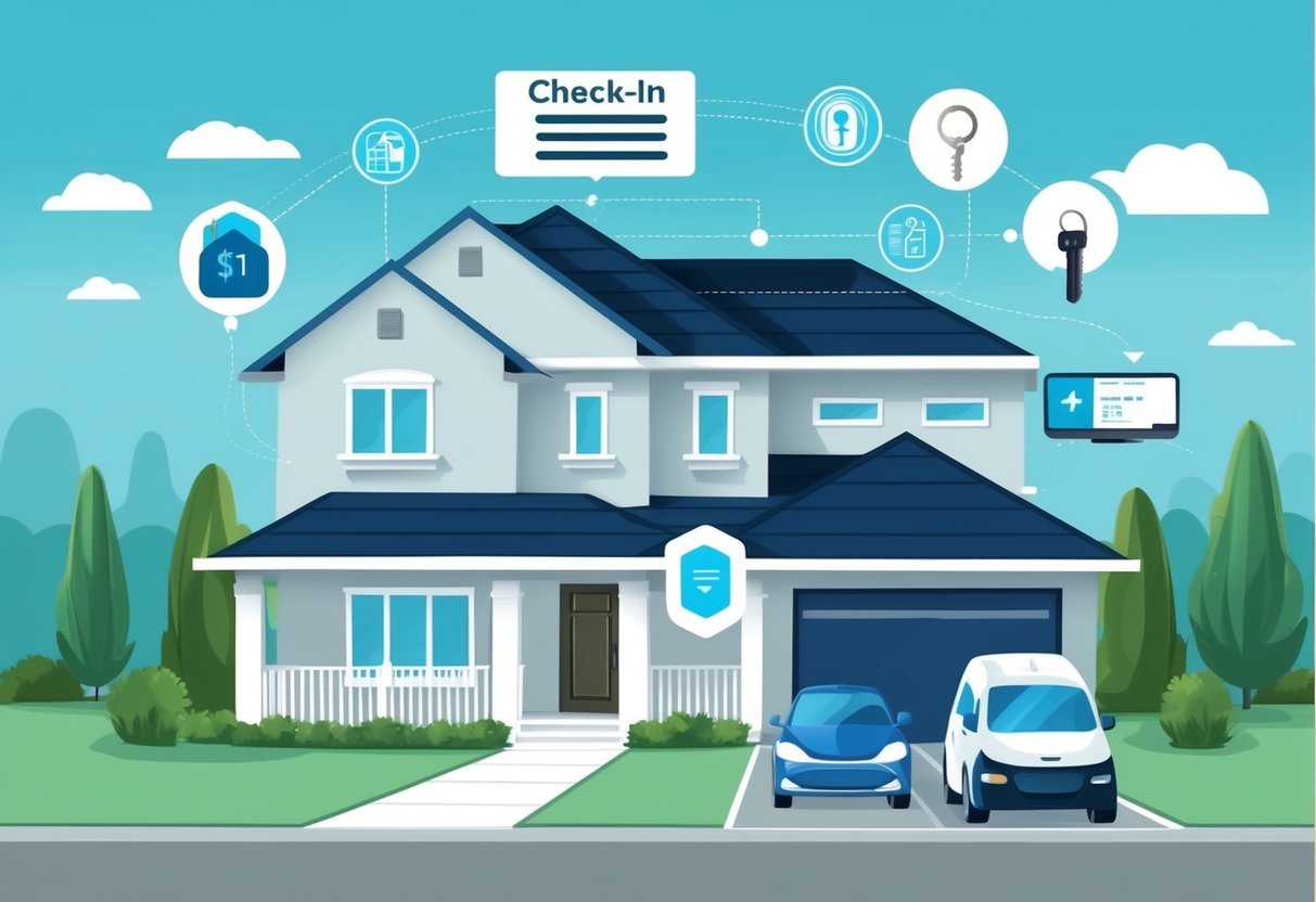 A vacation rental property manager uses a digital system to automate the check-in and check-out process, utilizing keyless entry and online booking platforms