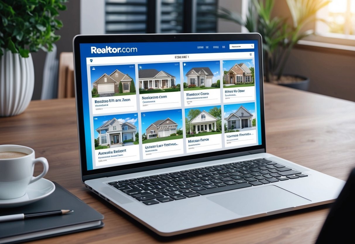 A laptop displaying Realtor.com with 7 tabs open to different real estate investment properties