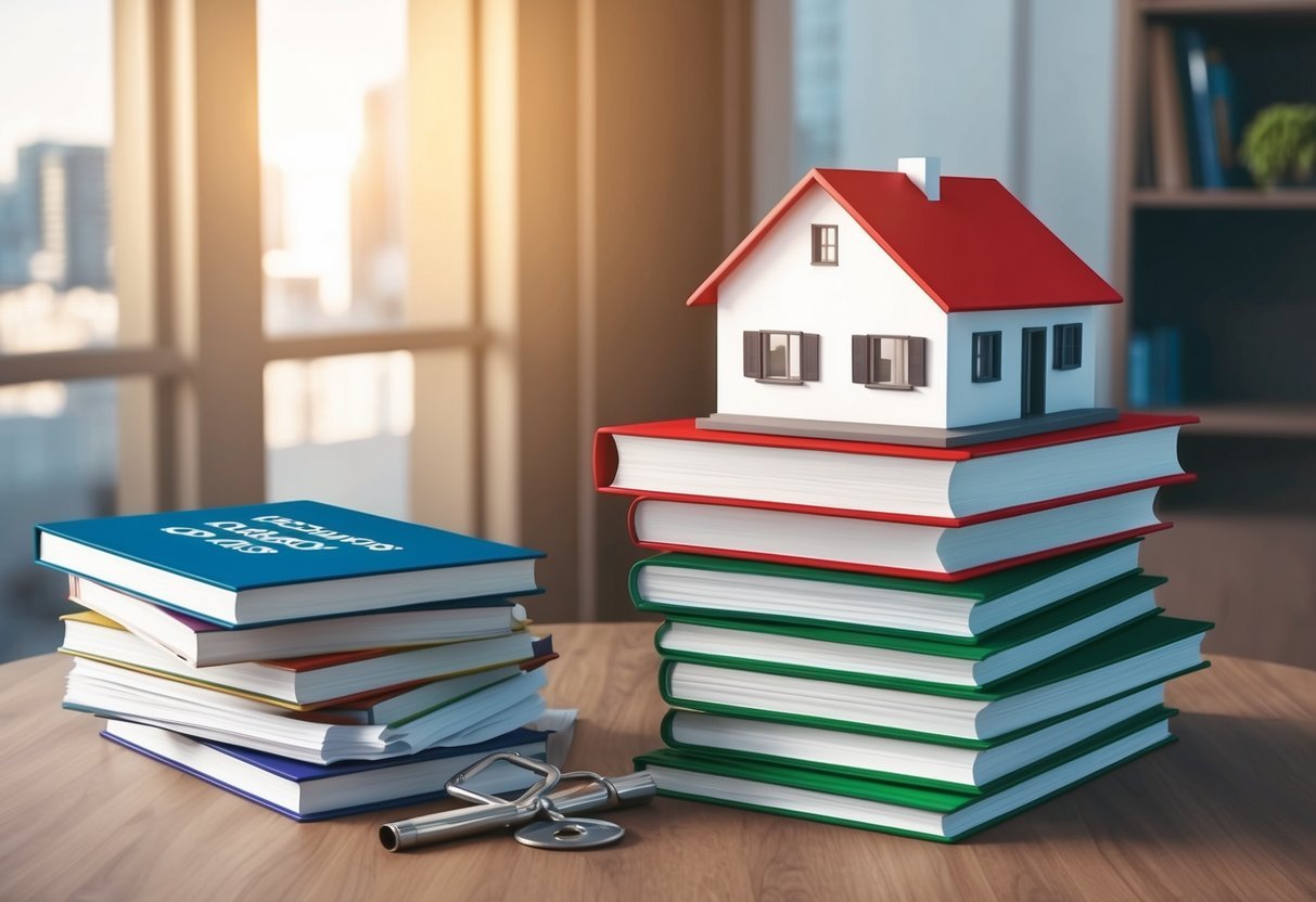 A stack of books and papers on real estate financing options