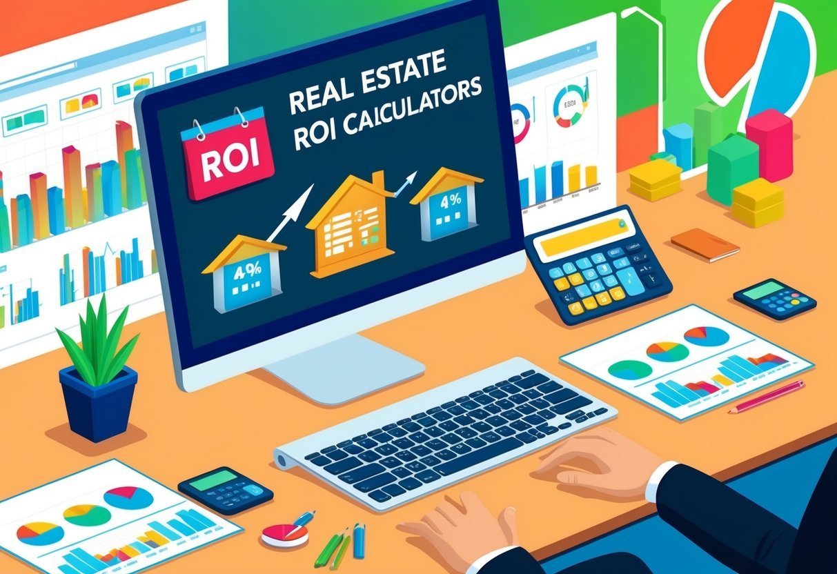 Real estate ROI calculator on computer screen with charts and graphs