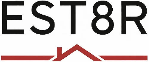 EST8R logo with a red roof and line underneath